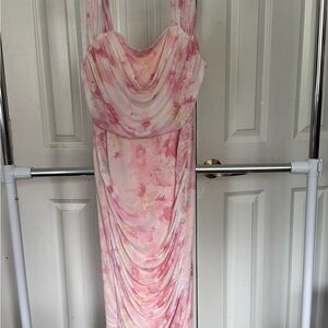 SHEIN Pink and White Cowl Neck Bodycon Dress